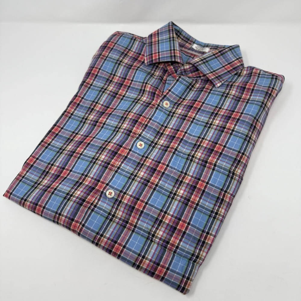 PETER MILLAR - Mens M Blue/Pink/Red Plaid Button Down Shirt